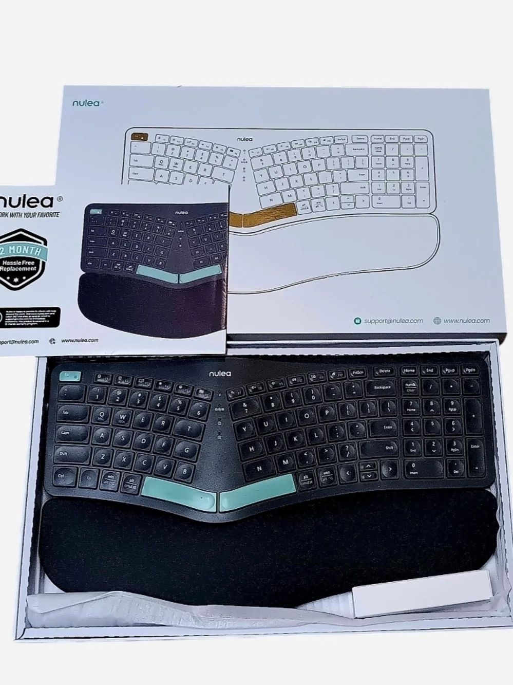 Nulea Ergonomic Split Keyboard in Black with Teal Accents
